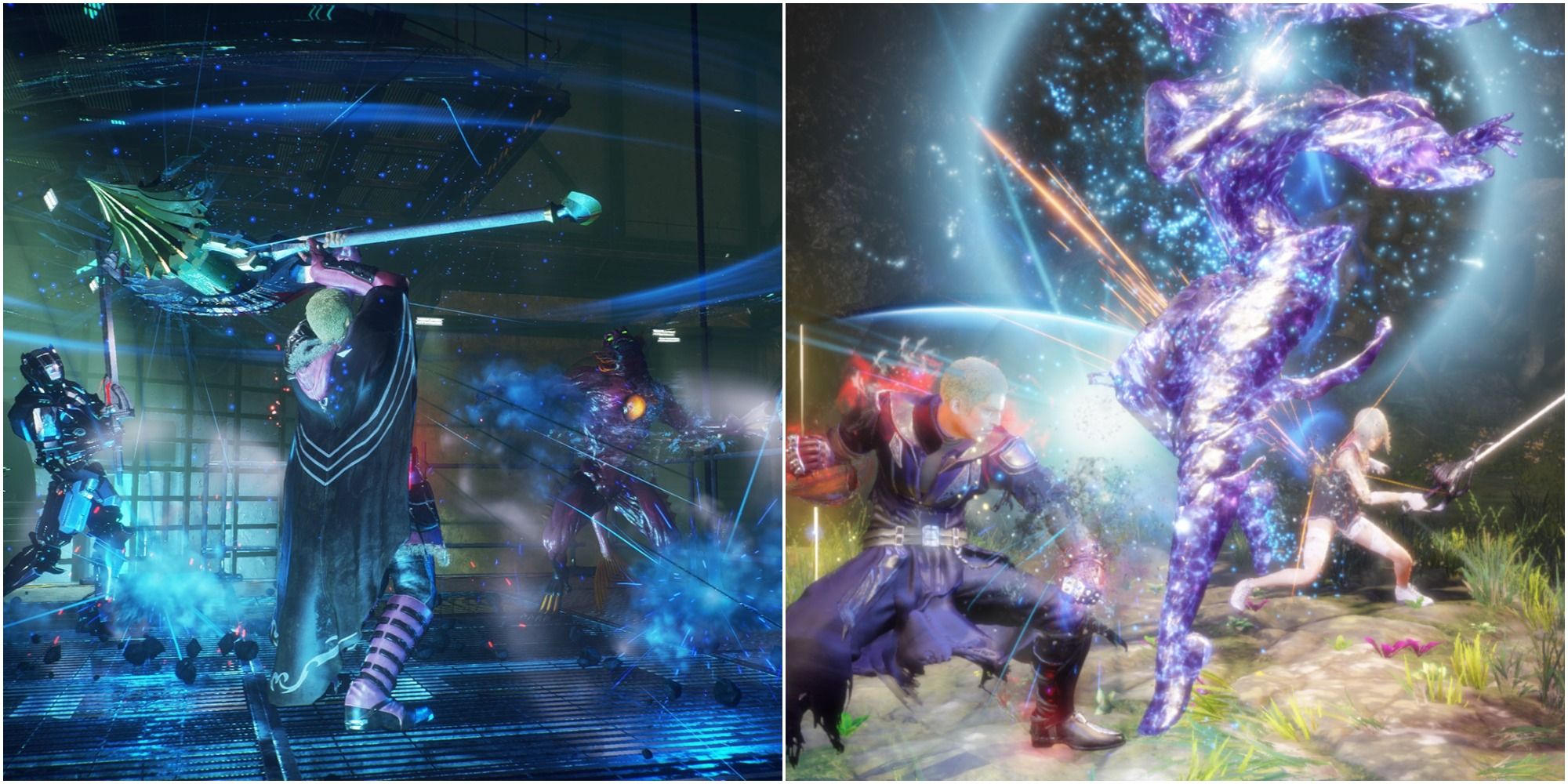 A collage showing two battles in Stranger of Paradise: Final Fantasy Origins