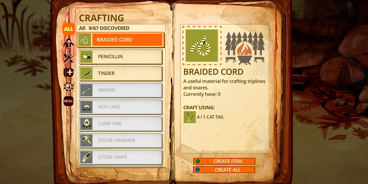 the crafting menu in the flame in the flood