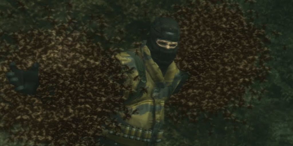 The Pain surrounded by hornets in Metal Gear Solid 3