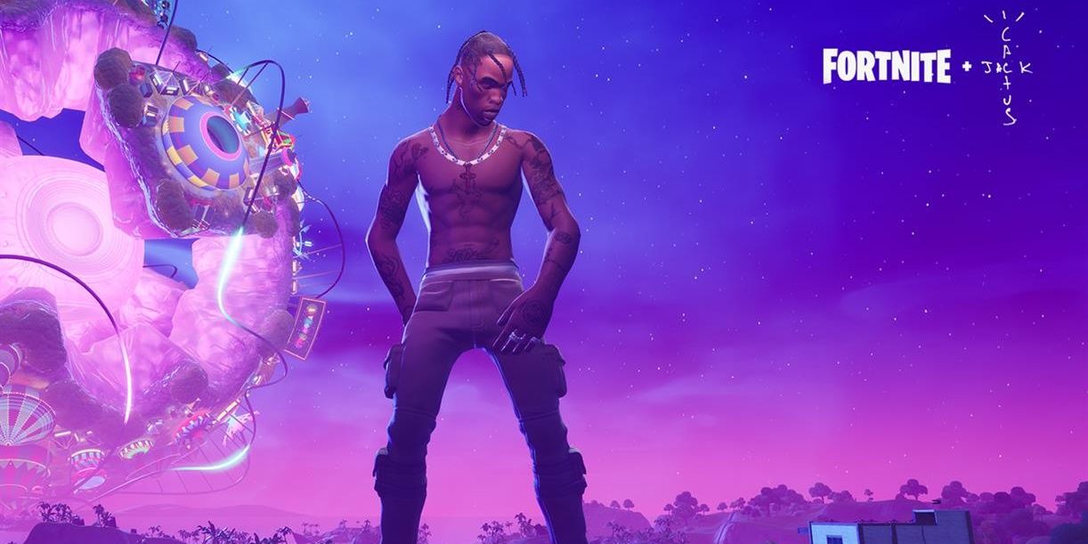 A huge Travis Scott towers above the land in Fortnite's Astronomical event