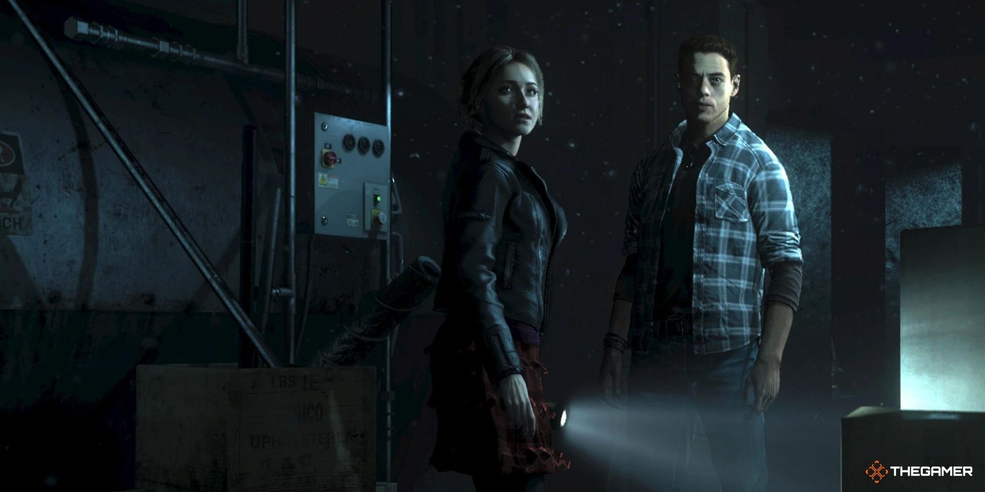 until dawn - 2 characters searching with a flashlight