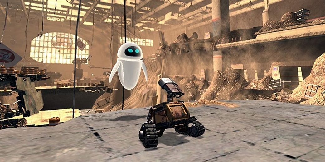 WALL-E looks up at EVE in the WALL-E Videogame