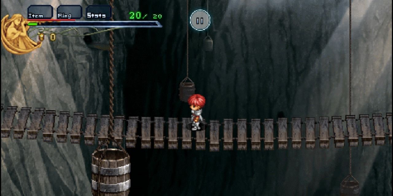 A screenshot showing the player on a bridge in Ys 1