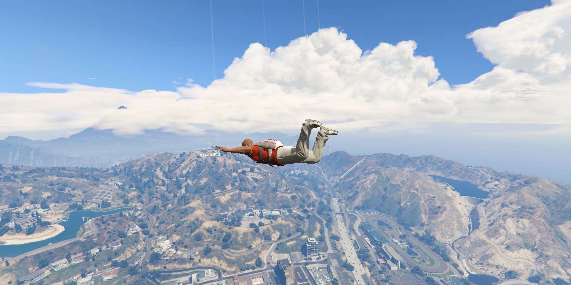 Freefalling character in GTA 5 gameplay