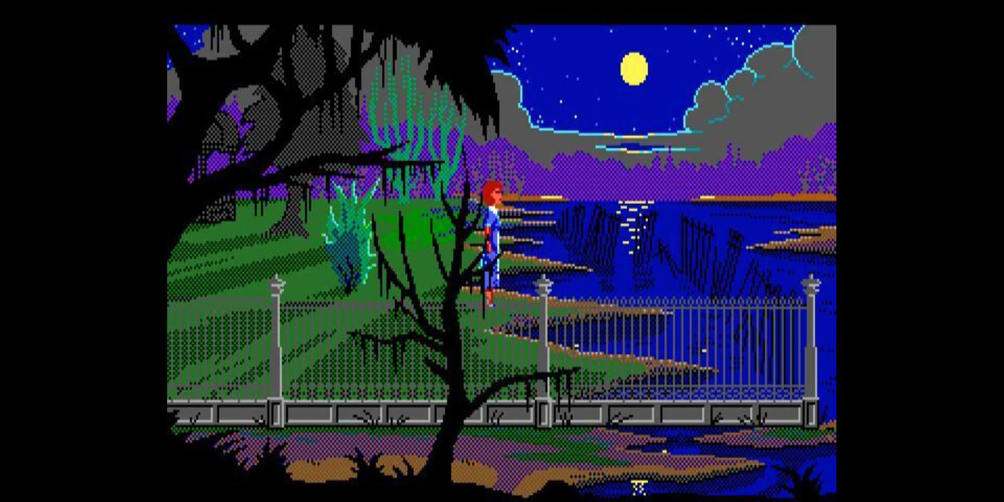 1900s Games Laura Bow The Colonel's Bequest Screenshot character standing by bayou