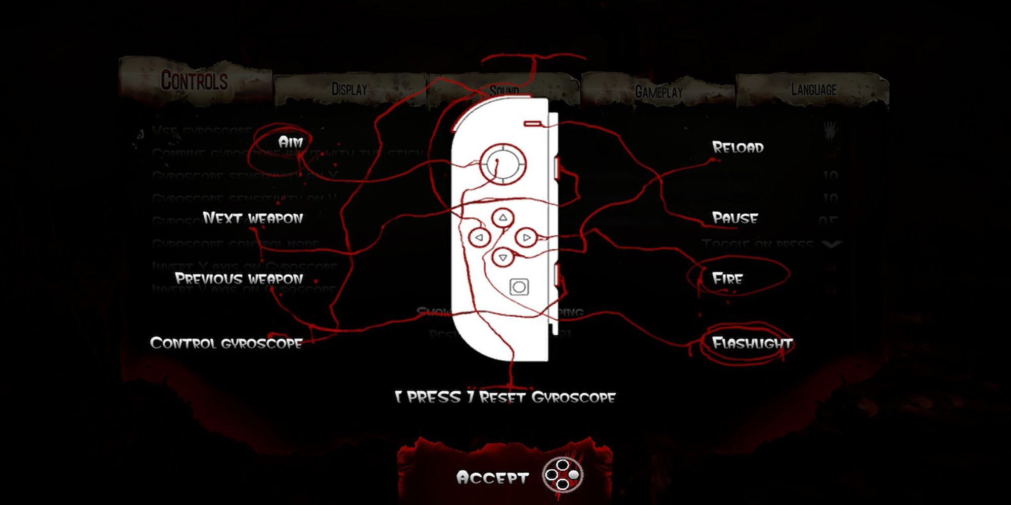 The Left Joycon control mapping diagram for Single Joy-Con mode in The House Of The Dead: Remake.