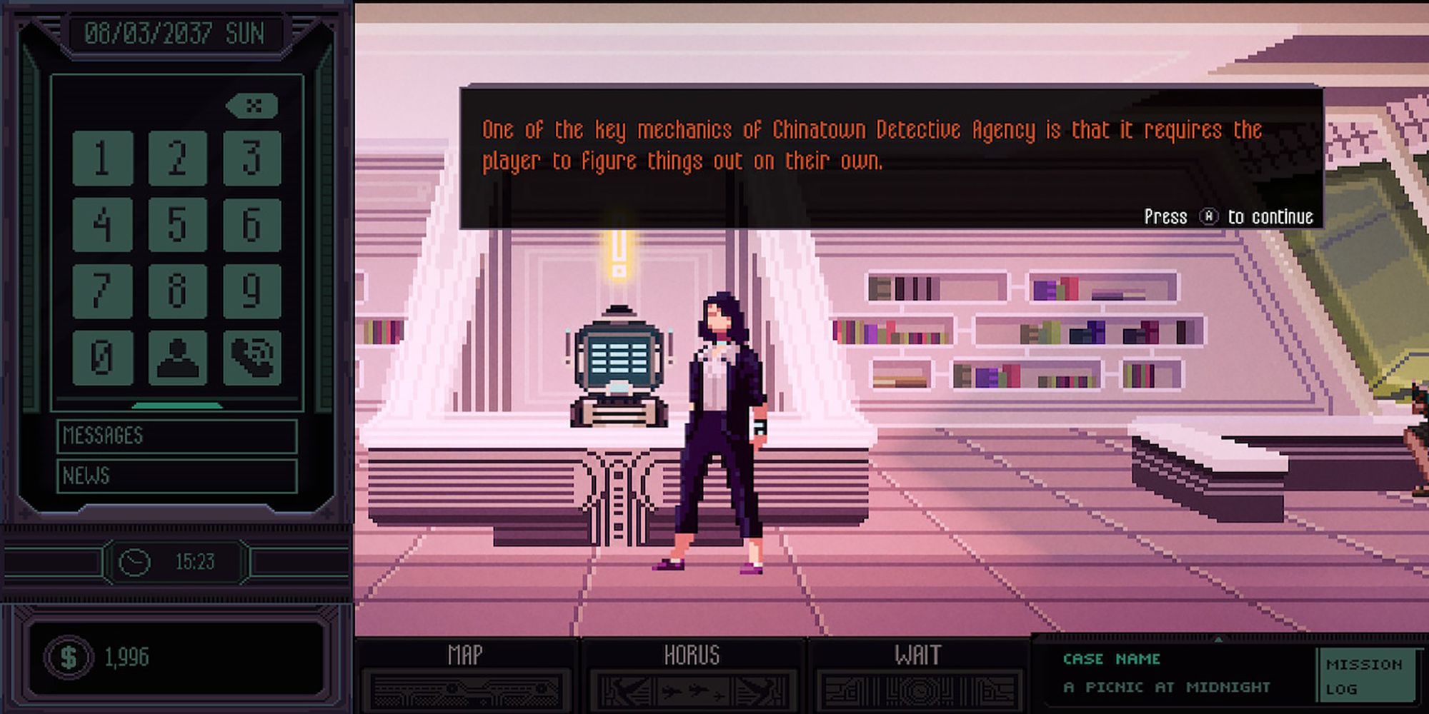 The game tutorial instructs the player that they need to do their own research to solve clues in Chinatown Detective Agency.