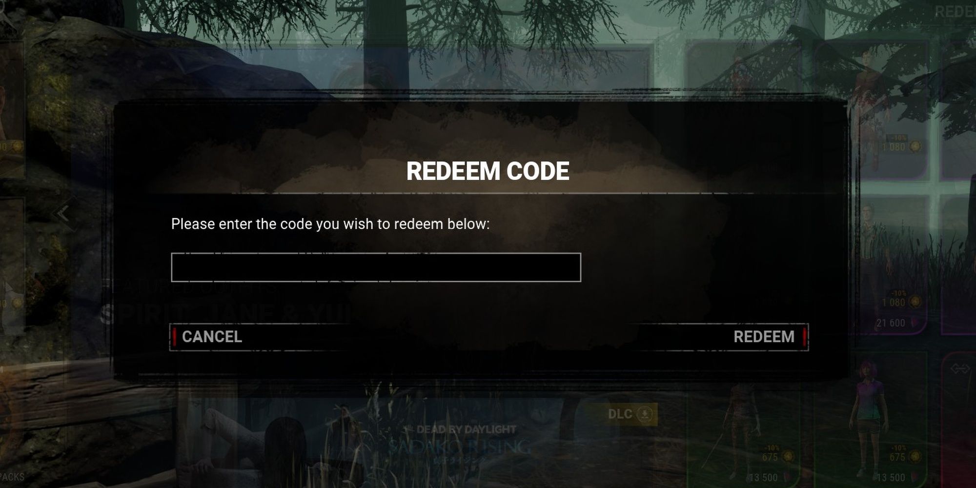 Dead By Daylight: Redeem Screen For Promotional Codes