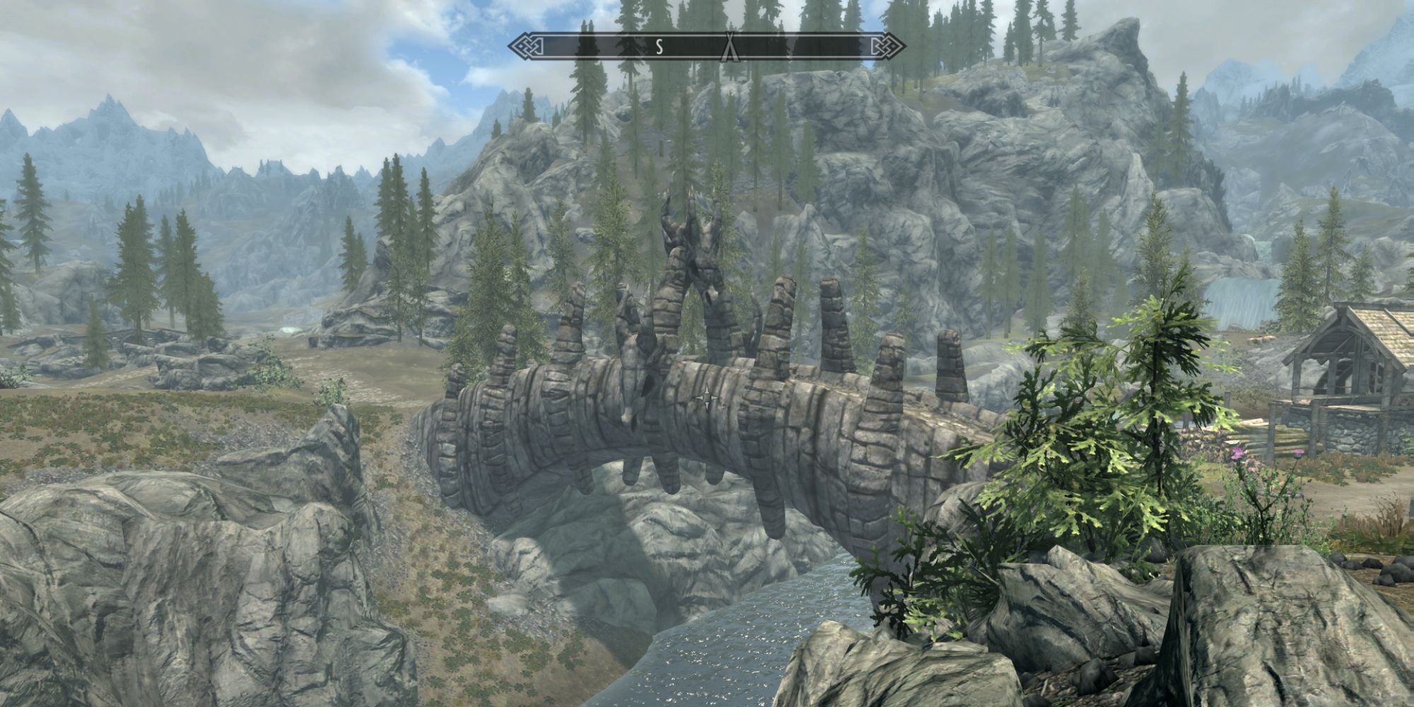 Screenshot of the bridge in dragon bridge, skyrim