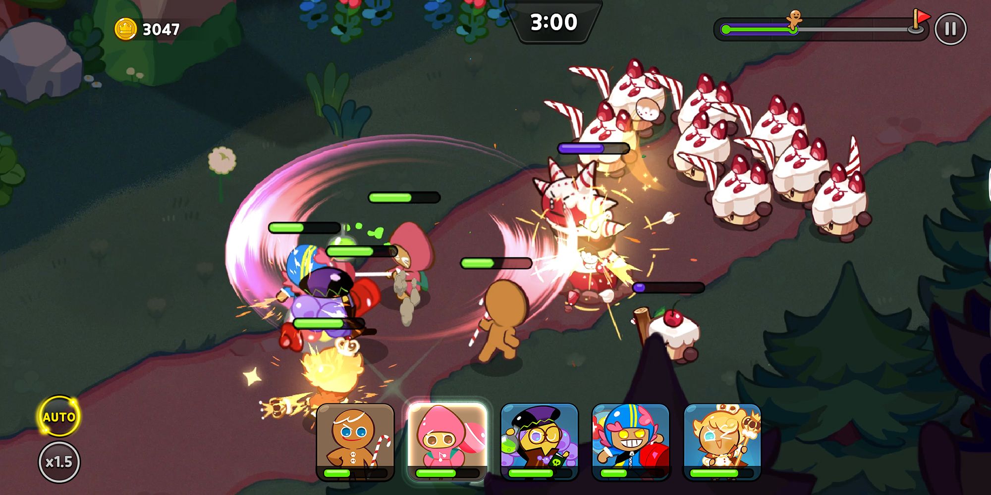 Cookie team fights through levels.