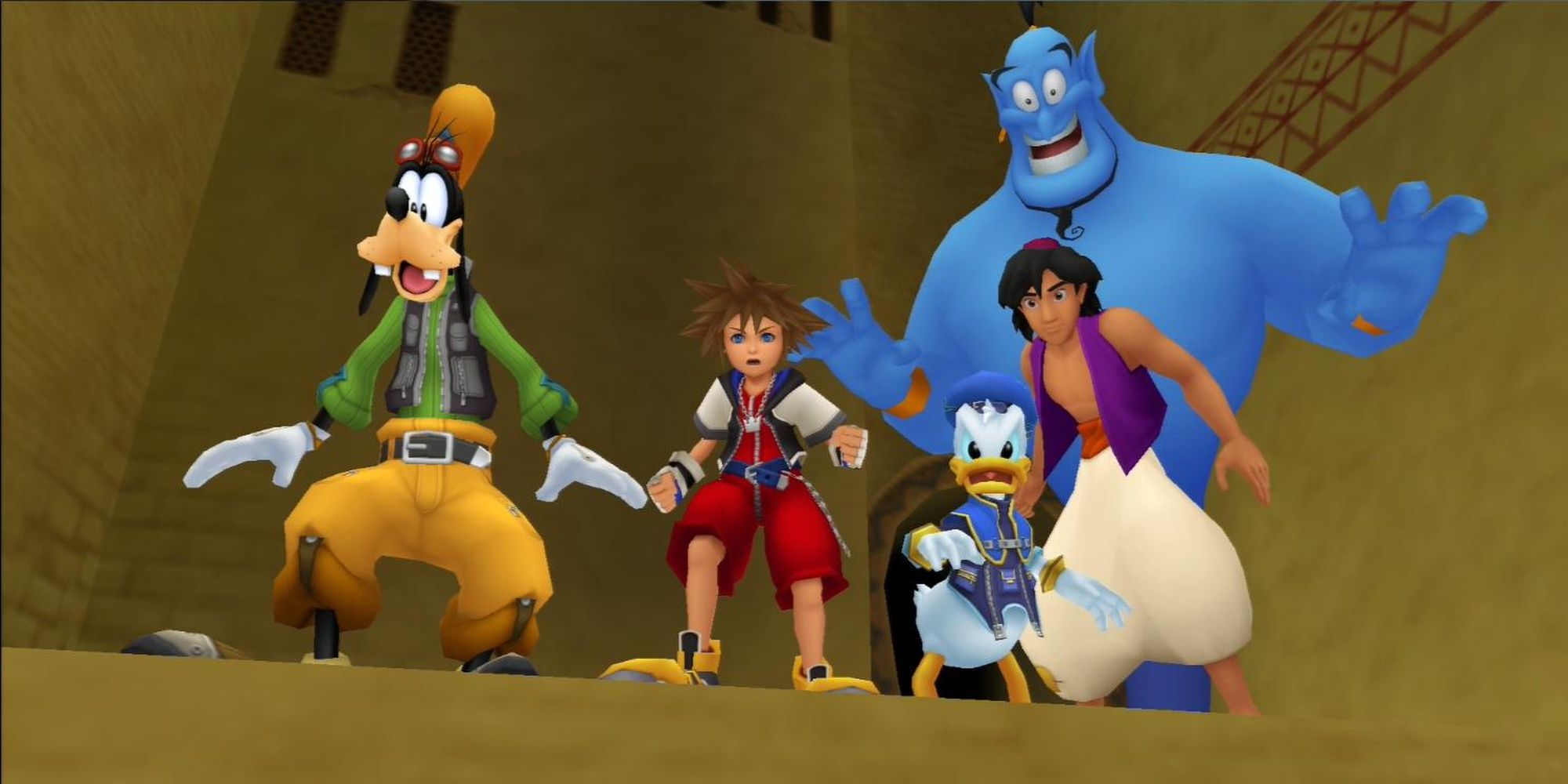 Goofy, Sora, Donald, Genie and Aladdin In Kingdom Hearts
