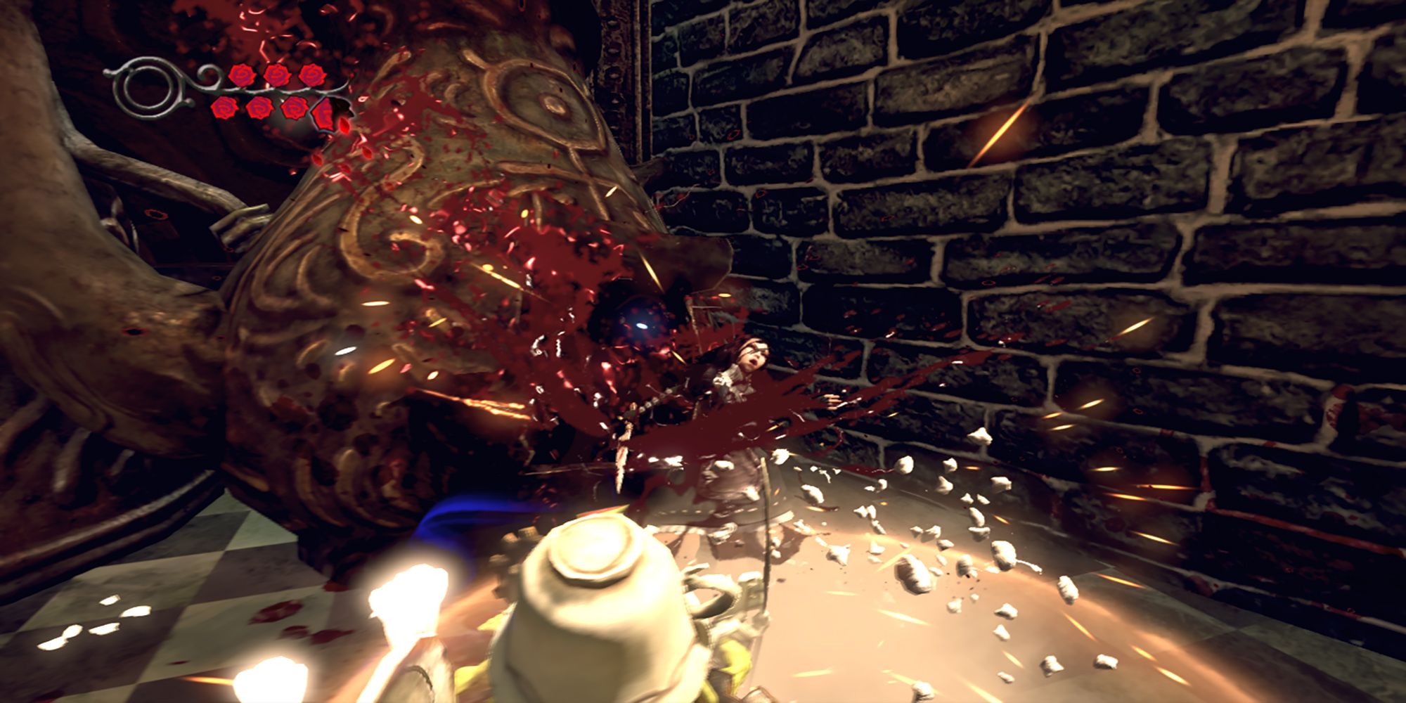 Alice gets slashed by a Madcap in the Mad Hatter's empire. Alice: Madness Returns.