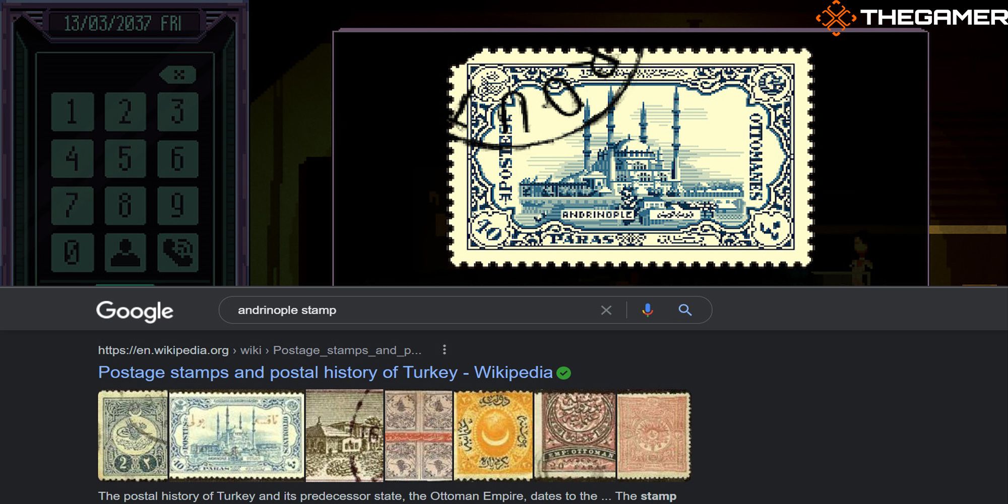 A google search indicates that the Andrinople stamp in Chinatown Detective Agency originates from Turkey.