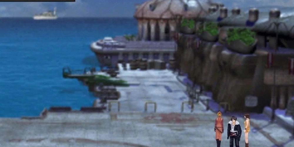 A screenshot of the pier in Balamb Town from Final Fantasy 8.