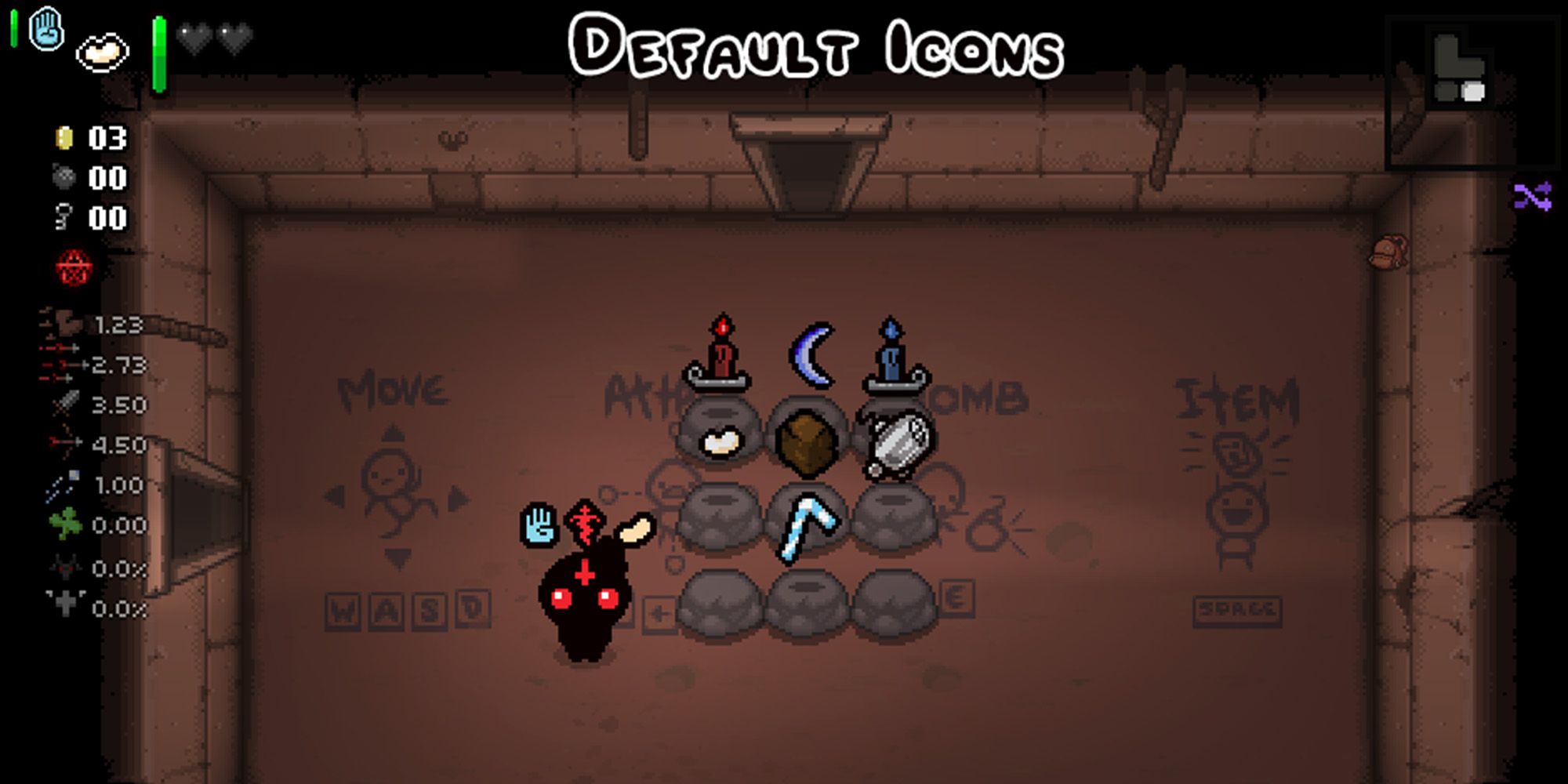 Binding Of Isaac: Repentance screenshot, active item icons above Tainted Judas