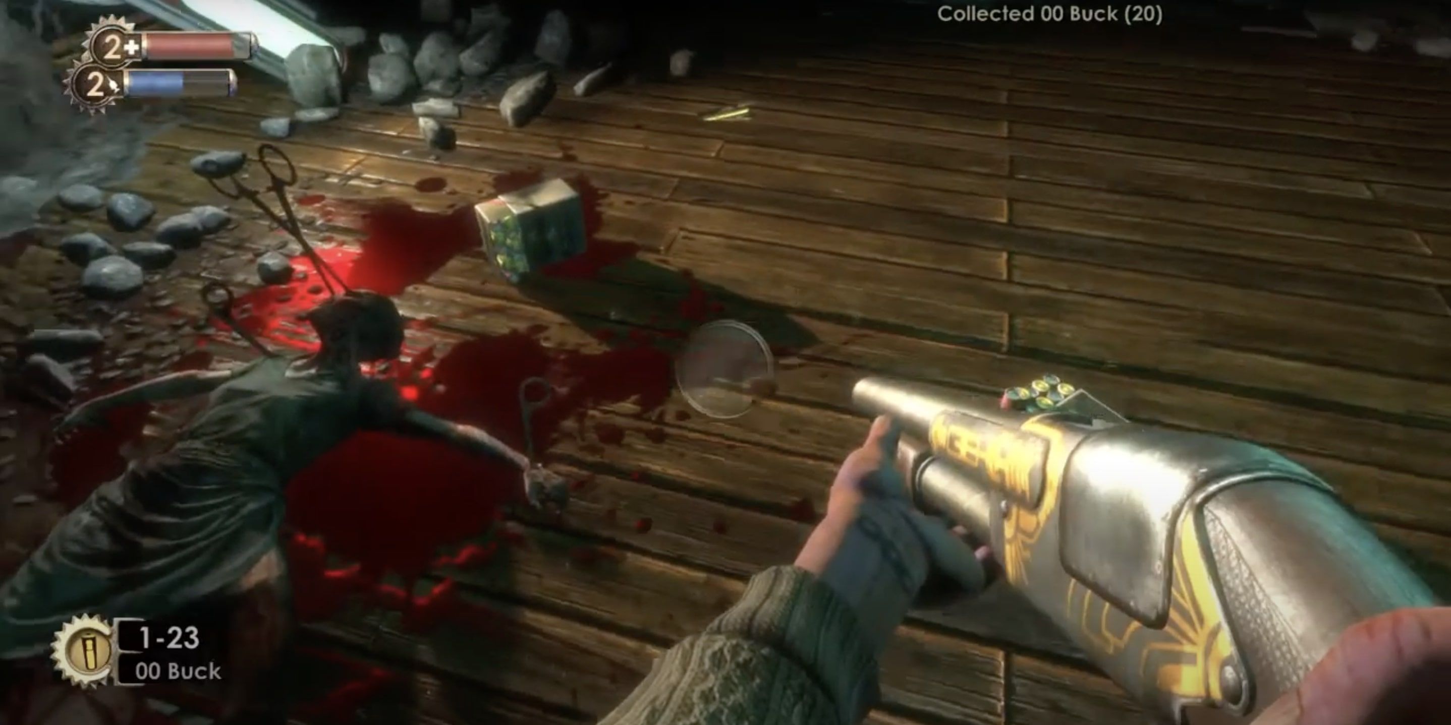 Bioshock Gameplay Still of Jack Holding The Shotgun
