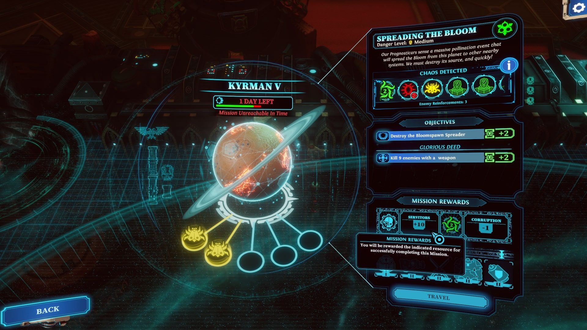 Chaos Gate Mission screen showing Servitors as rewards