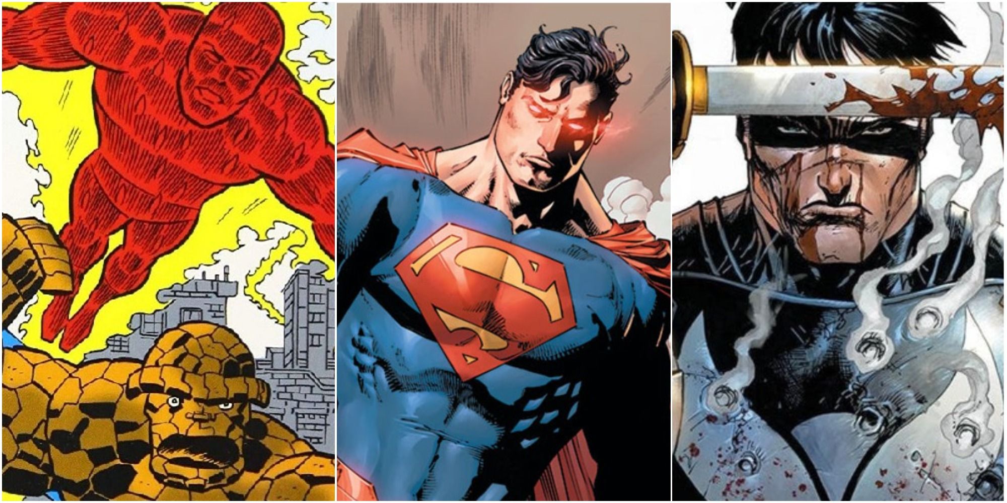 Comic Book Video Games feature with the punisher, superman, and the thing and human torch