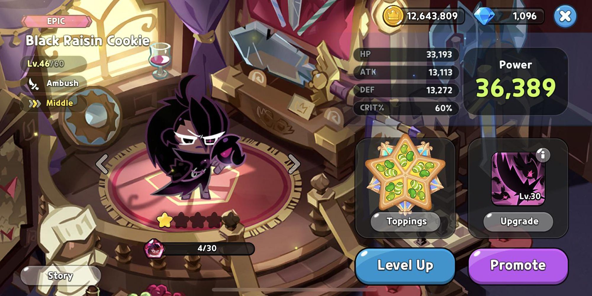 Black Raisin Cookie's Level Up Screen