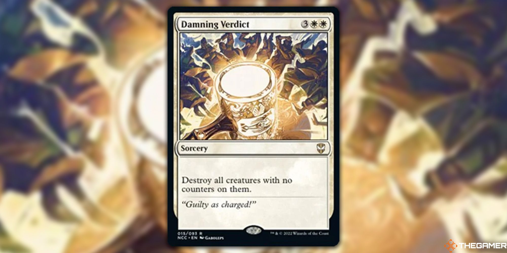 Image of the Damning Verdict card in Magic: The Gathering, with art by Gaboleps