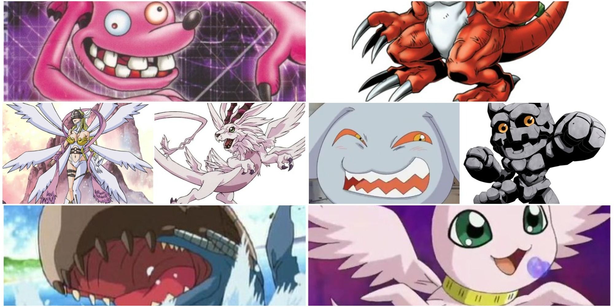 Digimon Weird Digivolutions feature with Angewomon, Whamon, Chuumon, Gotsumon, and more