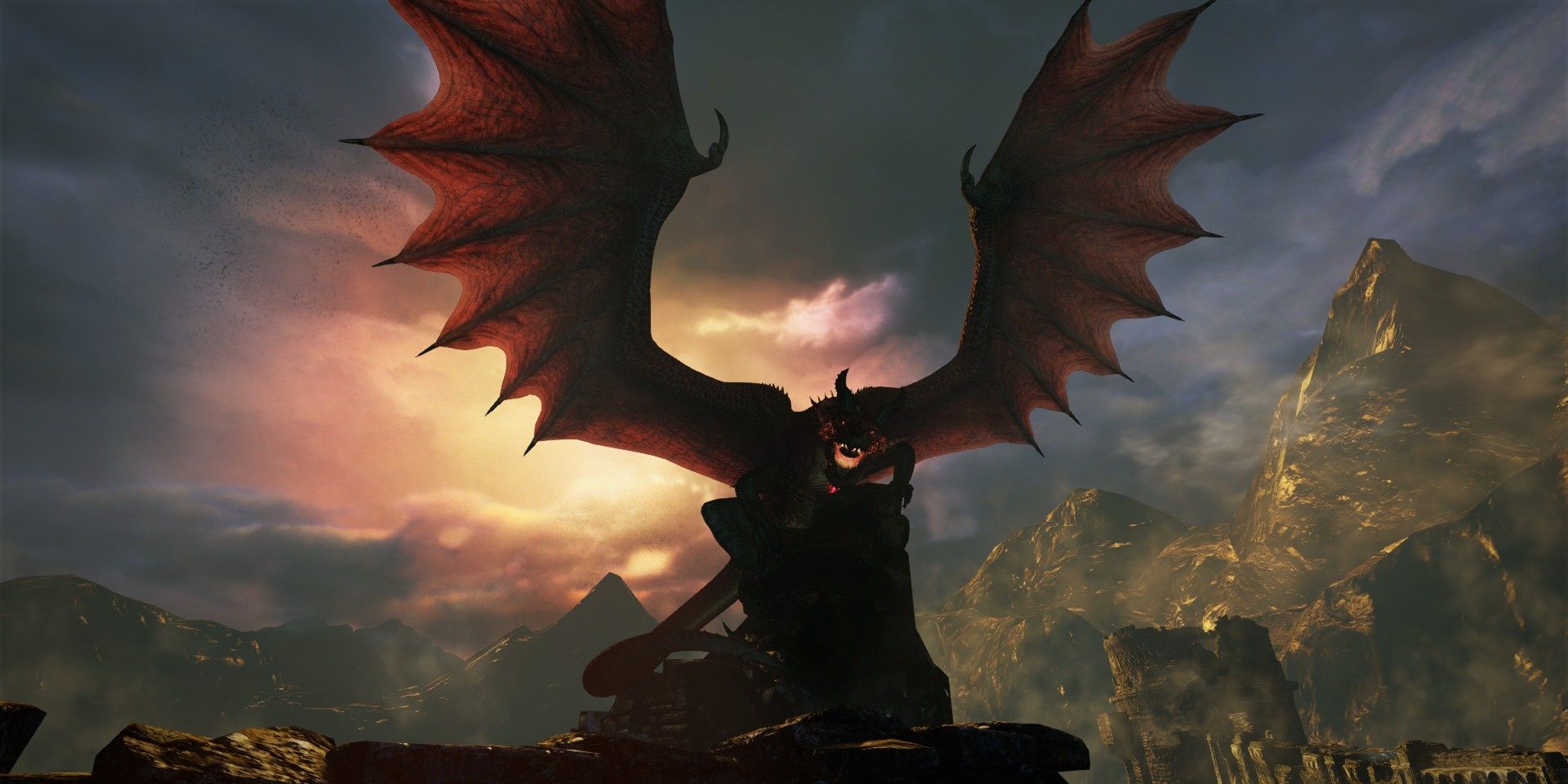 Grigori from Dragon's Dogma with his wings outstretched