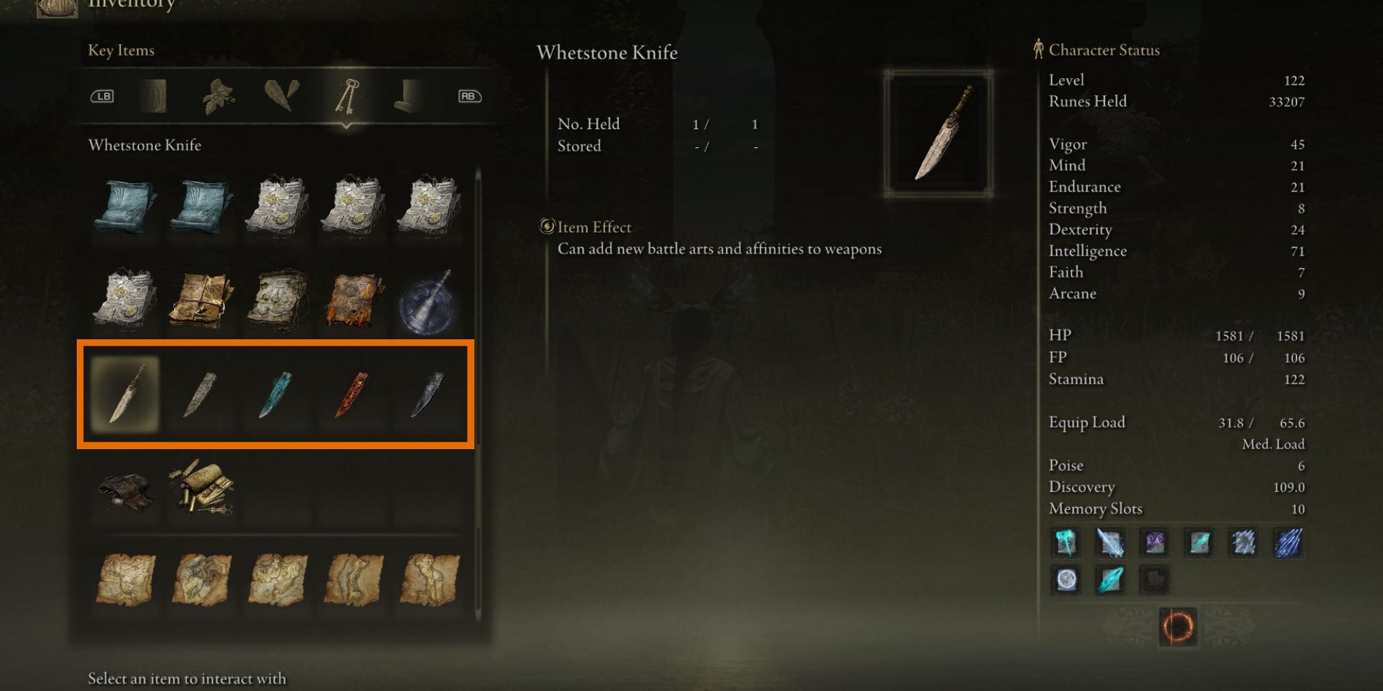 Elden Ring whetblades in inventory