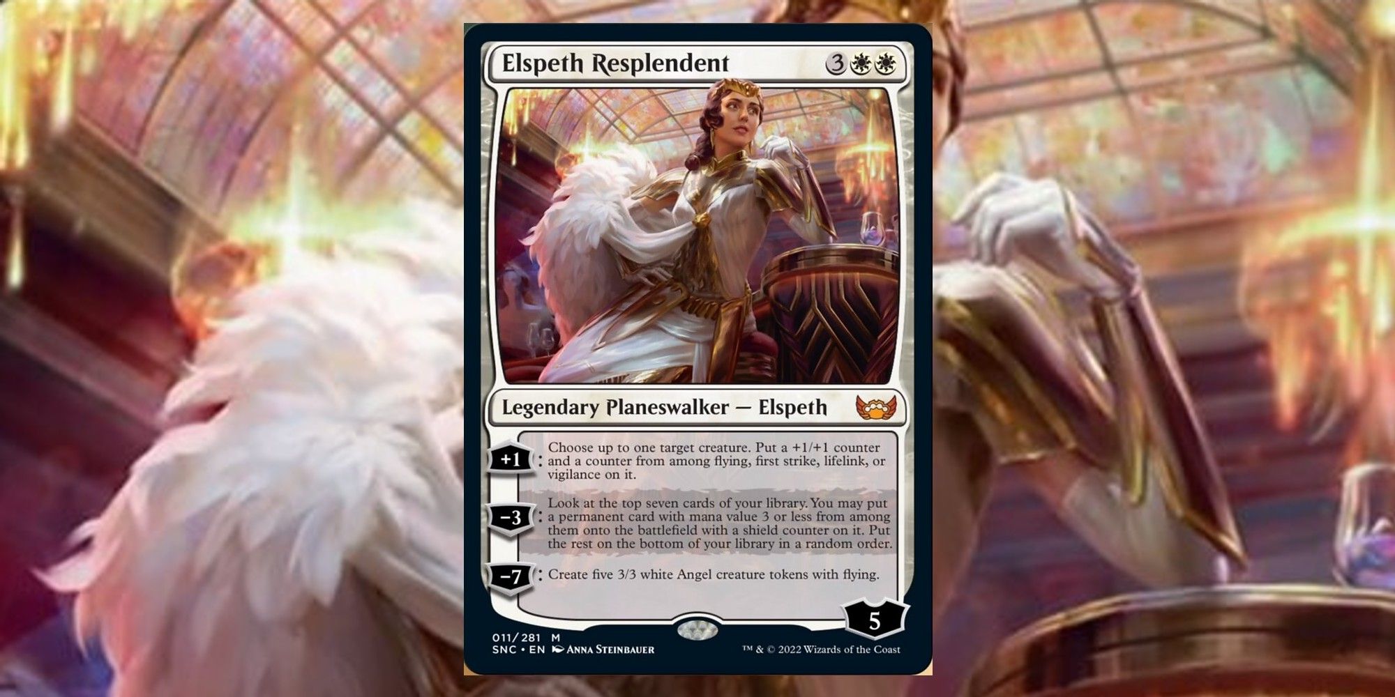 New planeswalker card Elspeth Resplendent from MTG Streets of New Capenna