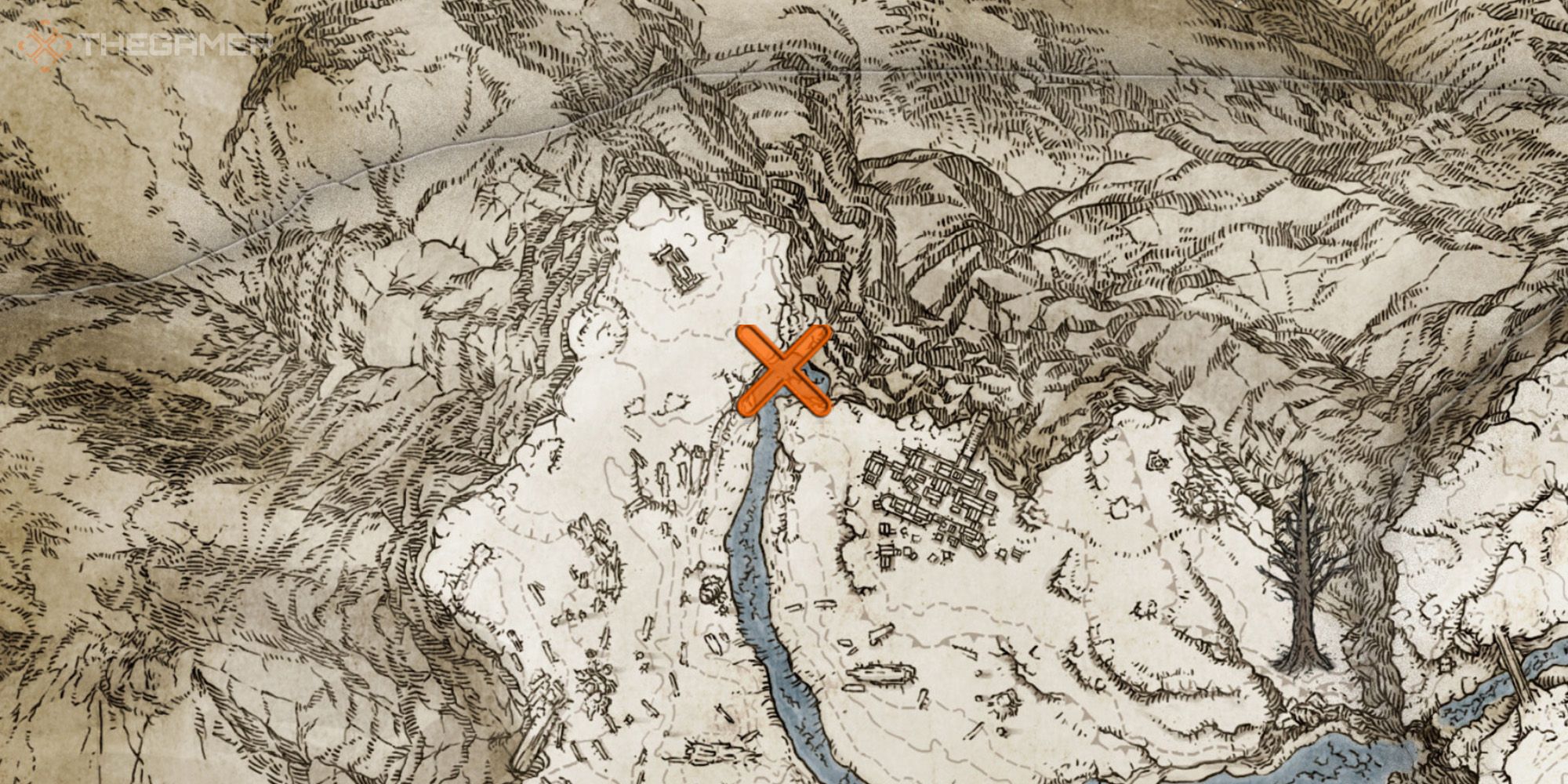 Map showing the location of the Explosive Ghostflame Sorcery in Elden Ring