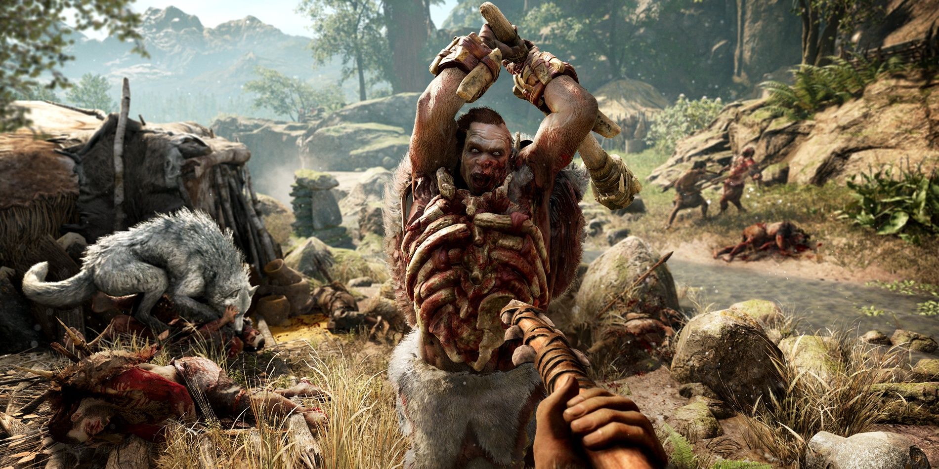 Far Cry Primal No HUD showing melee combat with a spear