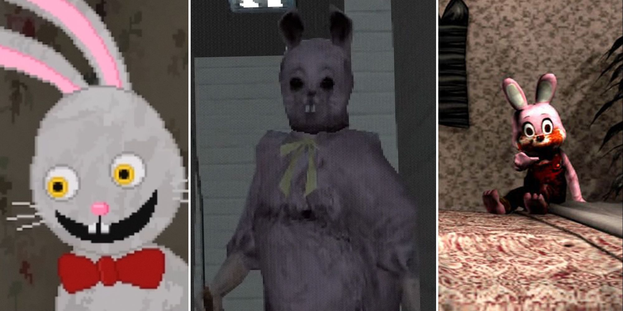 Easter-themed horror, split image. Mr Hopp's Playhouse 2, Murder House, Silent Hill 4.
