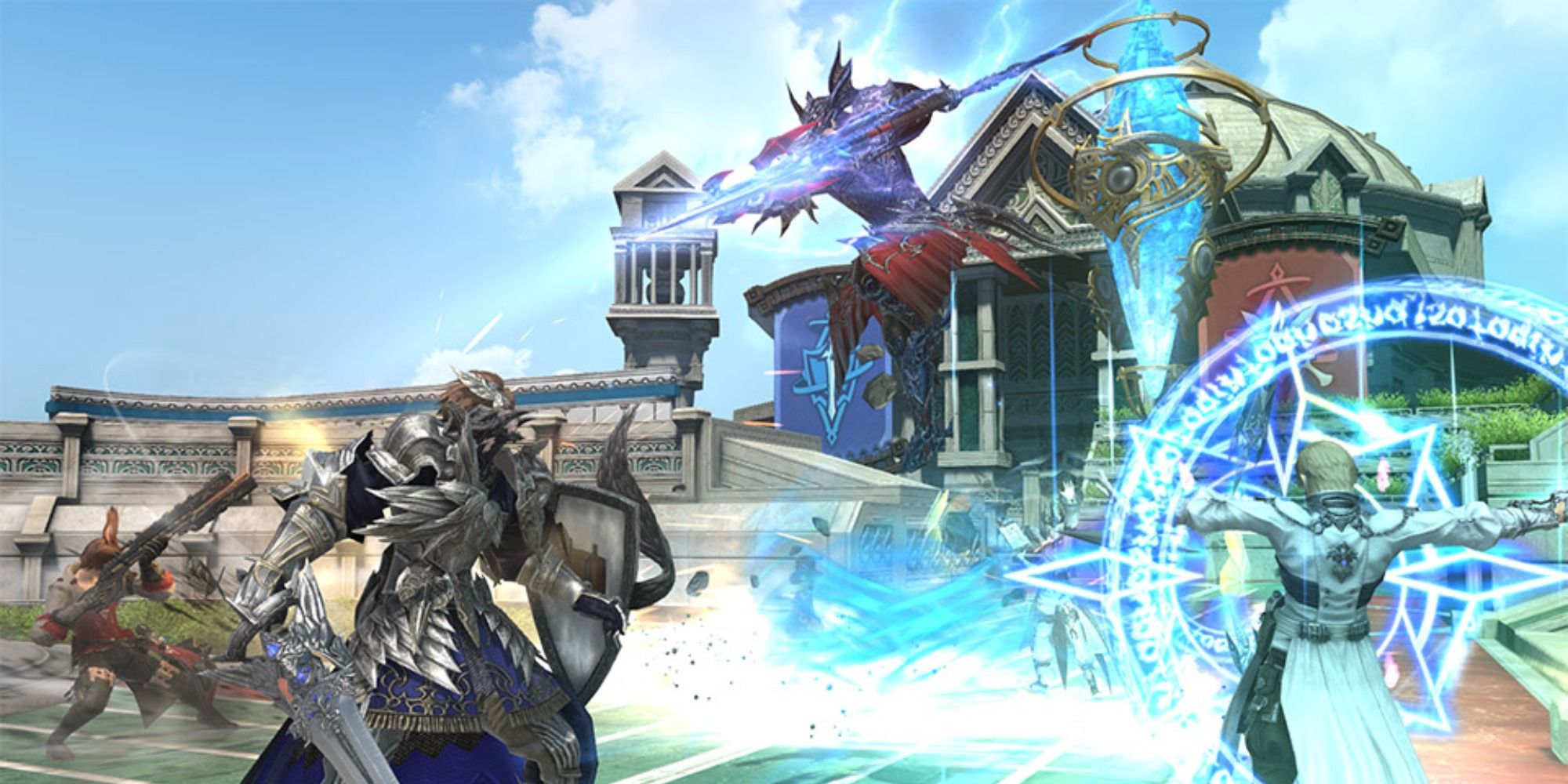 Promotional screenshot of a Crystalline Conflict Match in Final Fantasy 14
