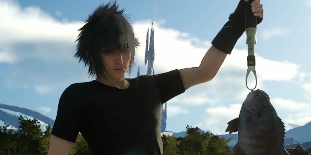 Final Fantasy 15, Noctis catching a fish