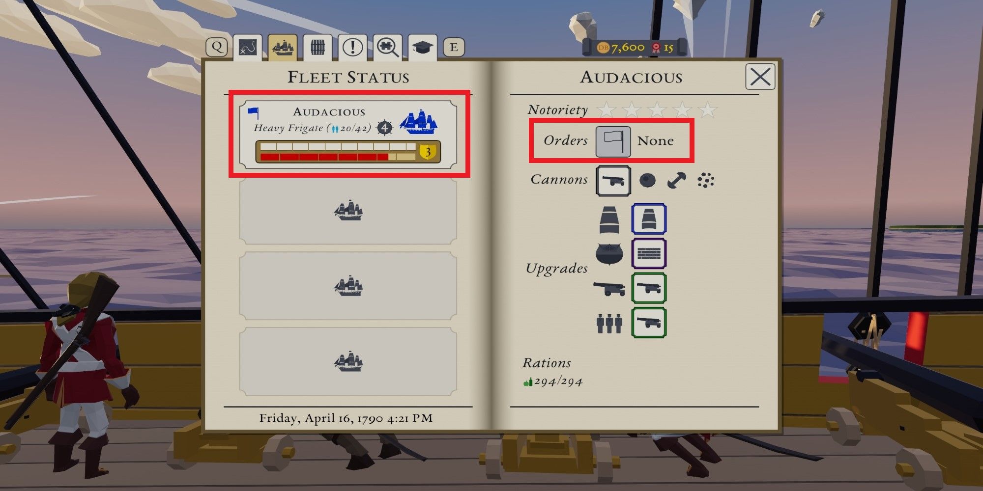 Fleet Status and Orders Menu In Buccaneers!