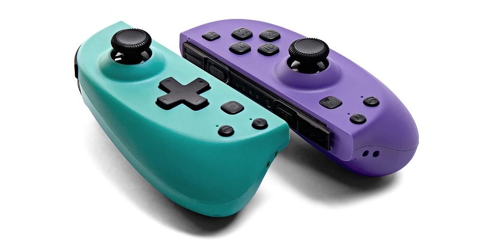 FUNLAB's Joycons, colored green and purple