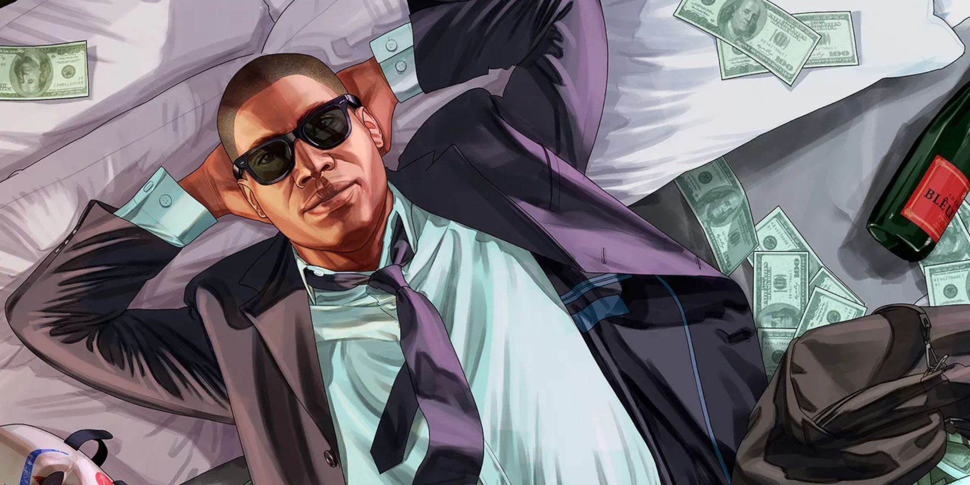 GTA Online man relaxing in suit with money