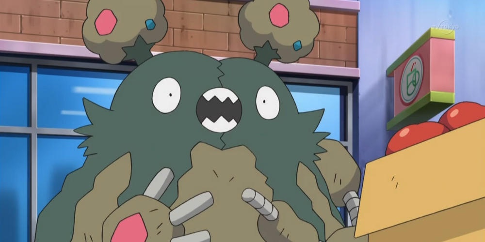 Garbodor Pokemon Anime Poison Type Unova Region standing confused.