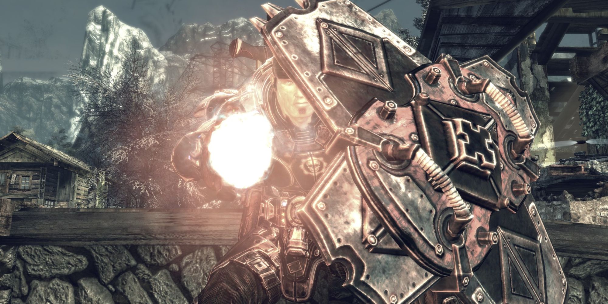 Gears Of War 2 Screenshot Of Marcus Using Boom Shield