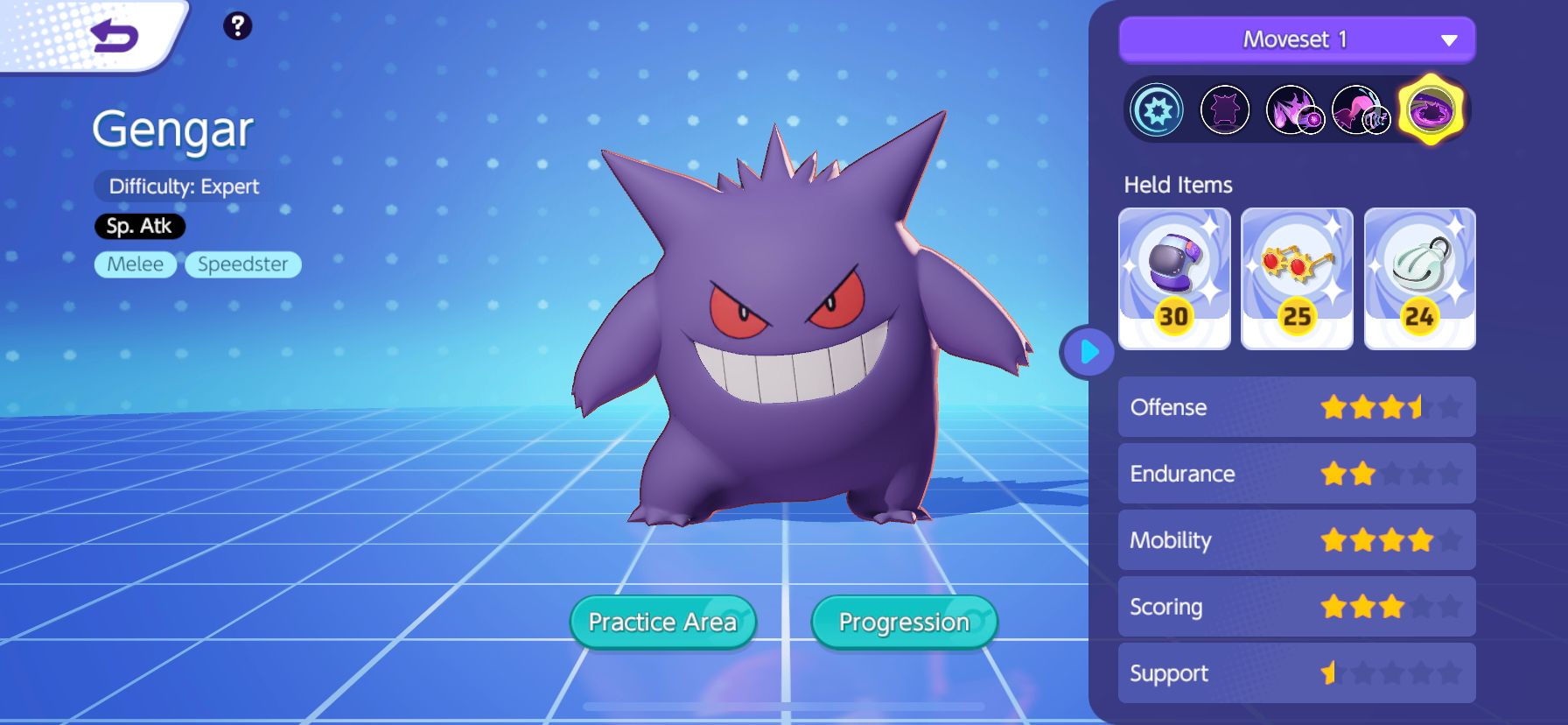 Genger in the Pokemon Unite Character Menu