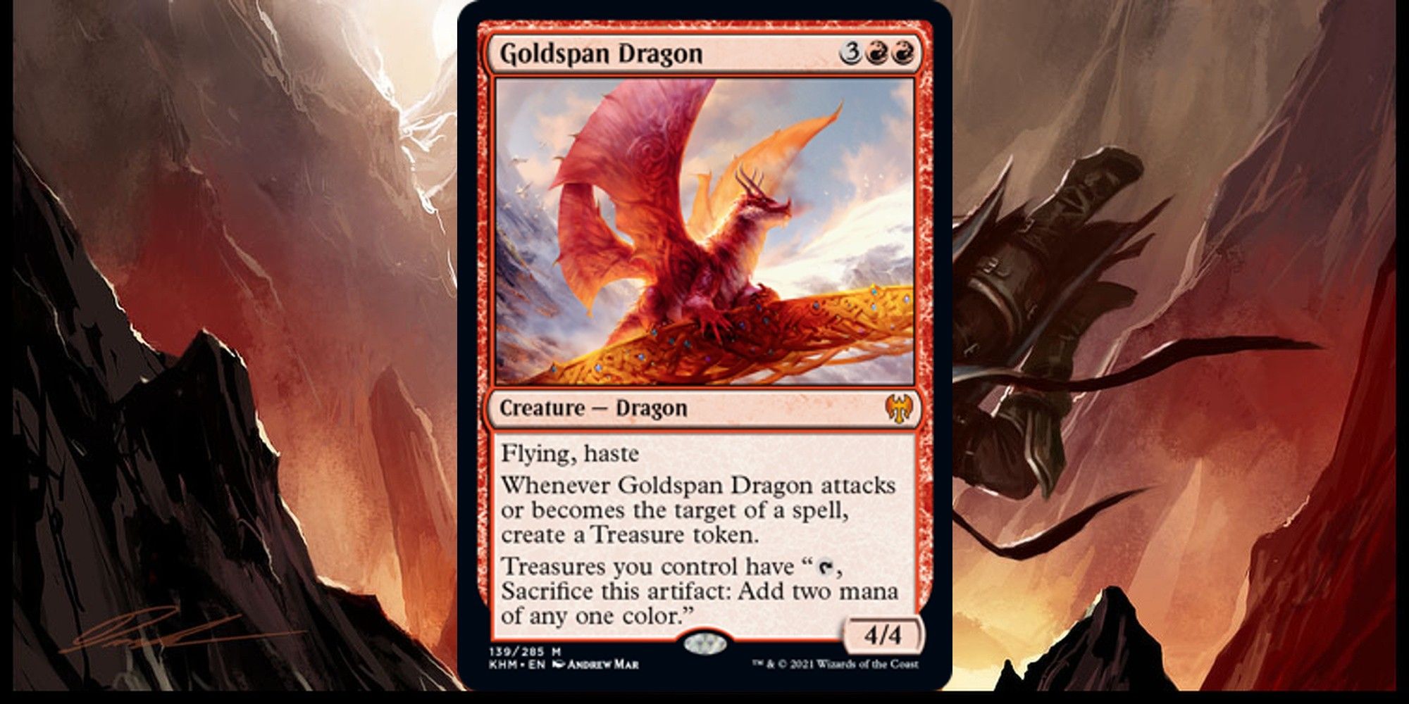 Goldspan Dragon Magic: The Gathering overlaid over artwork.