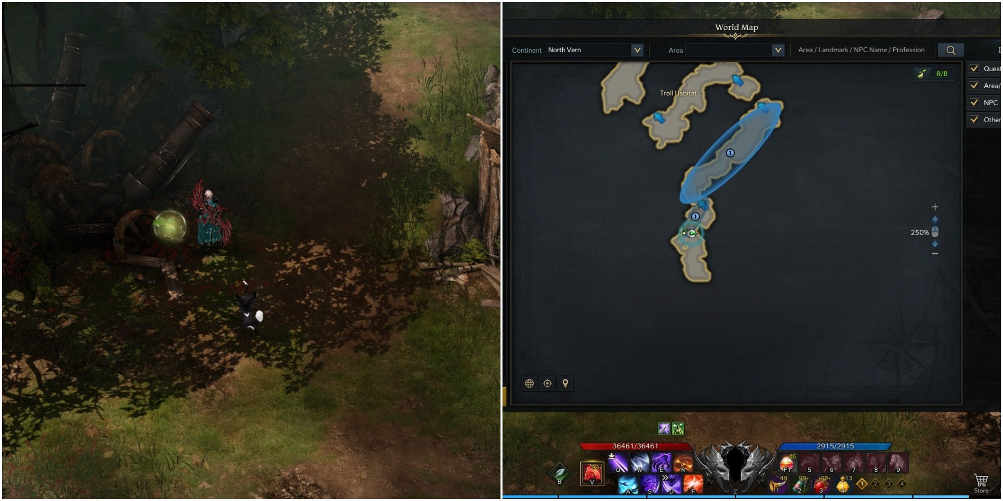 Lost Ark split image of Gorgon's Nest first Mokoko seed and its map location