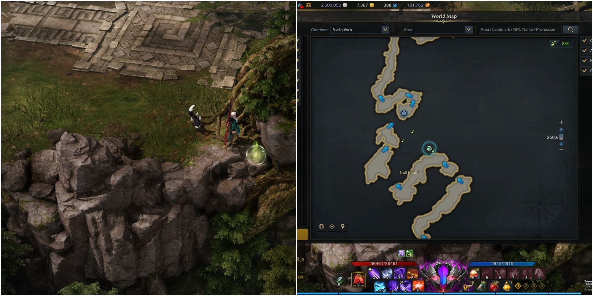 Lost Ark split image of Gorgon's Nest fourth Mokoko seed and its map location