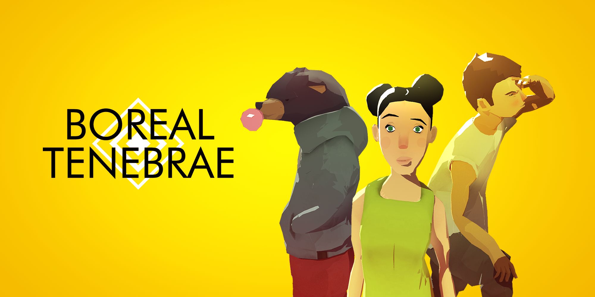the cover image for Boreal Tenebrae featuring a trio of characters from the game including Bree on the right and the game's logo on the left against a yellow background