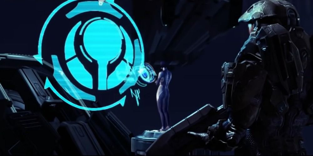 Halo 4 Master Chief and Cortana with a Reclaimer symbol