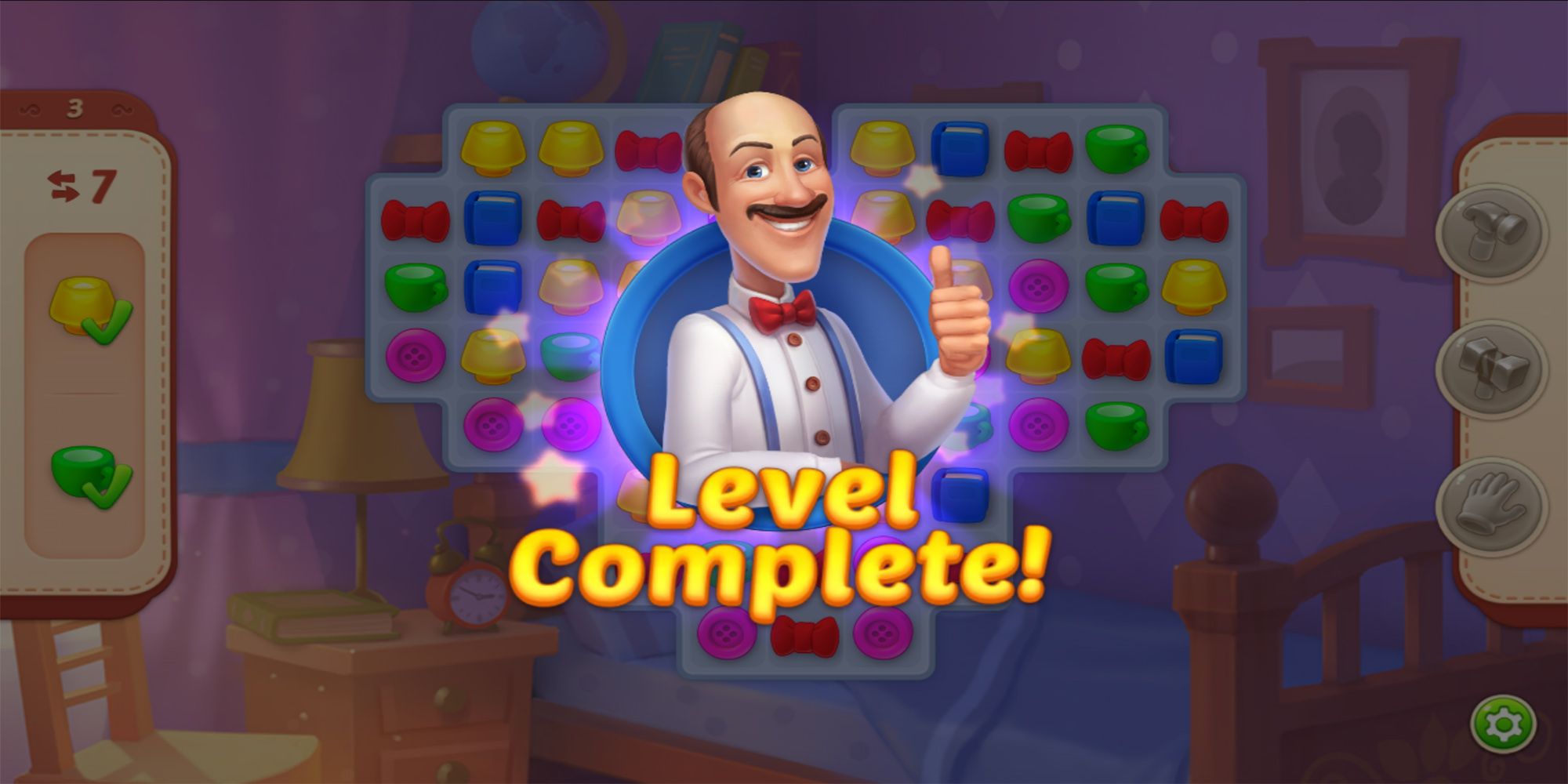Austin, the butler, gives the player a thumbs up after completing a level in Homescapes.