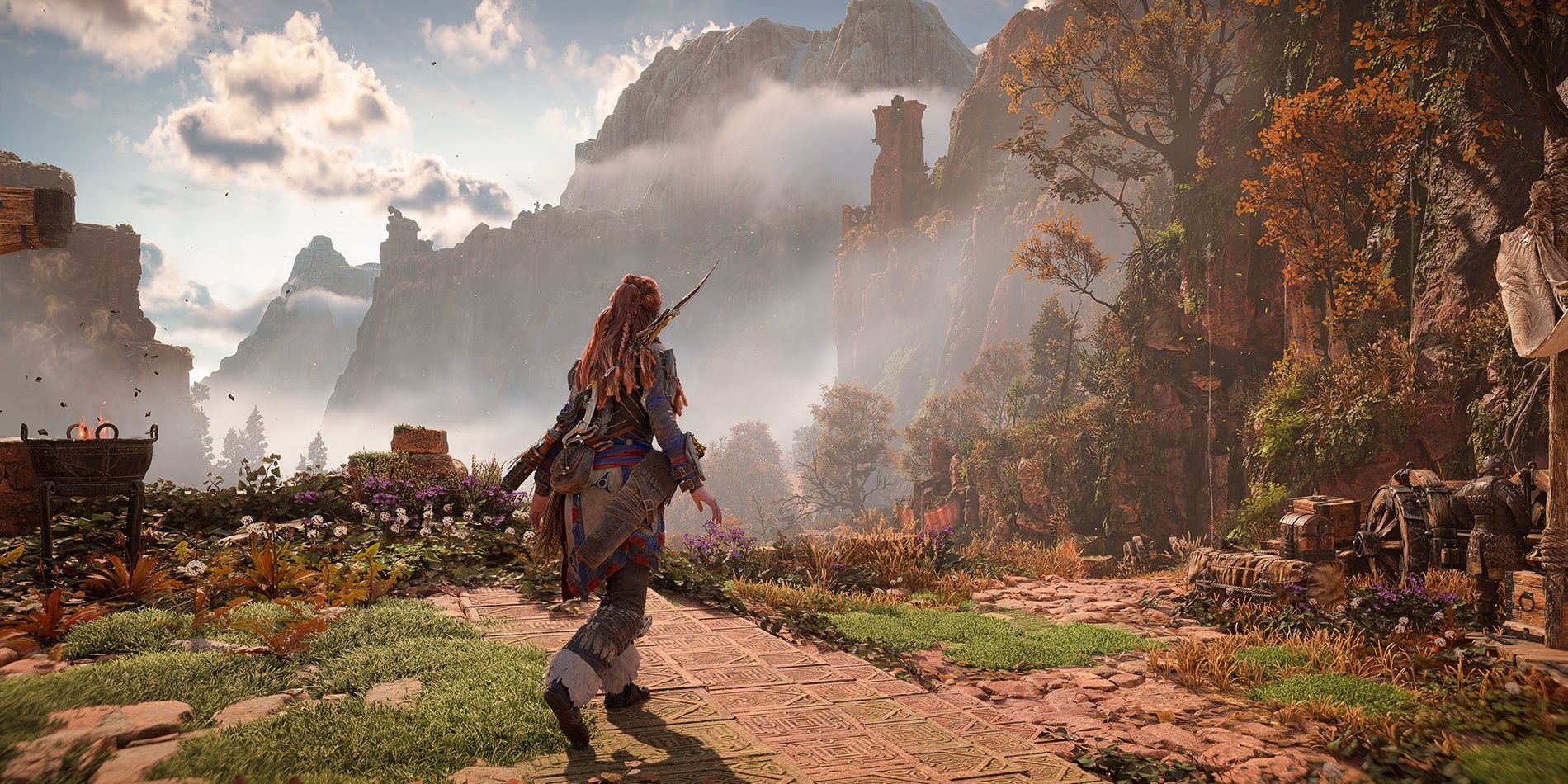 Aloy walking around in the early sections of Horizon Forbidden West