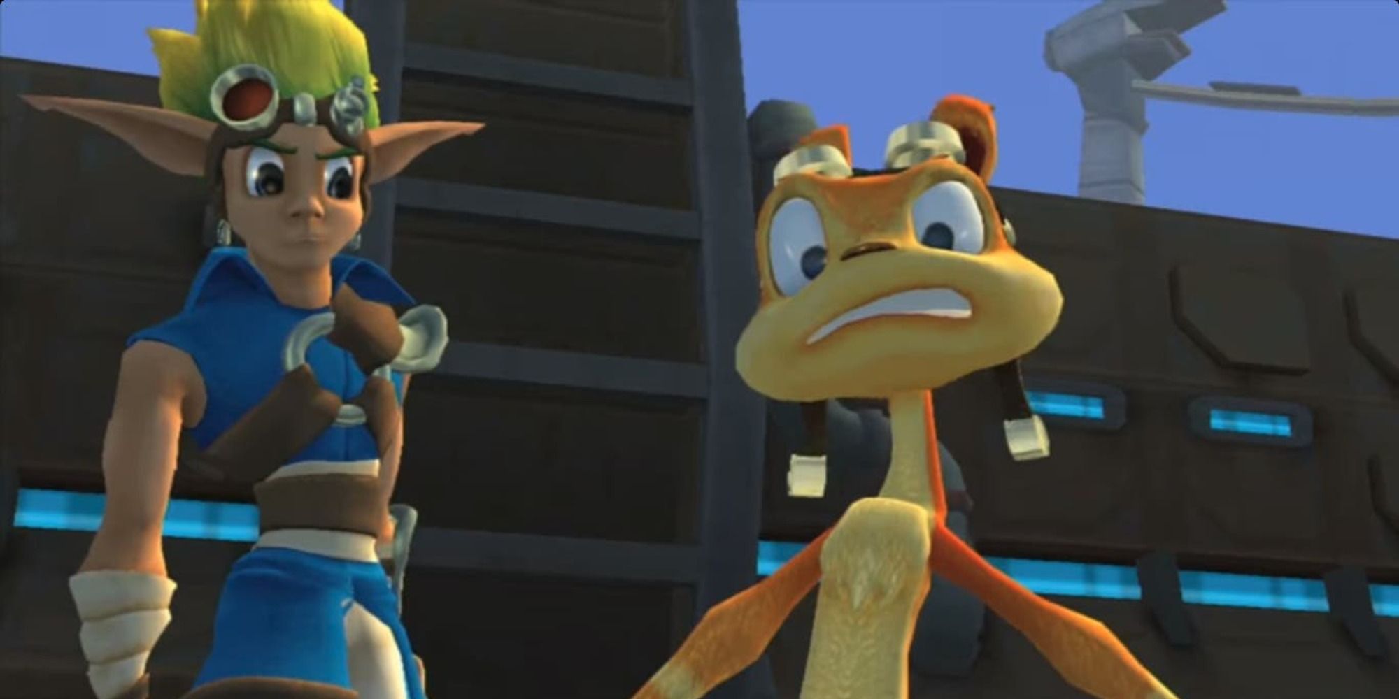 Jak & Daxter, Daxter front and center with Jak behind to the left looking judgy