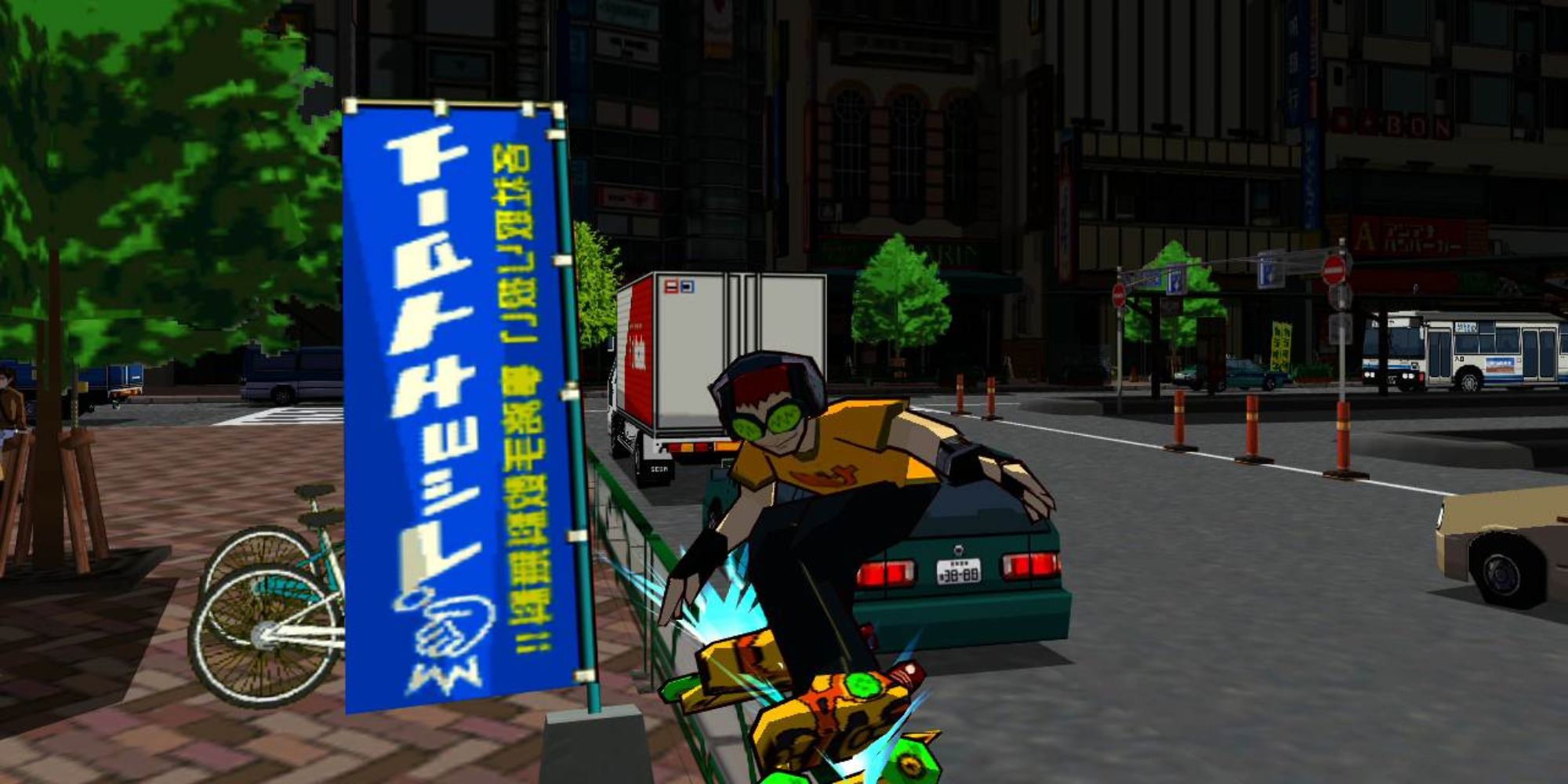 Jet Set Radio Screenshot Of Beat skating by a sign