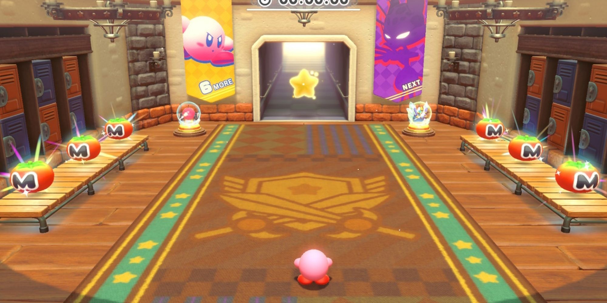 Kirby and the Forgotten Land Colosseum Kirby Stands In The Waiting Room Before His First Boss Fight
