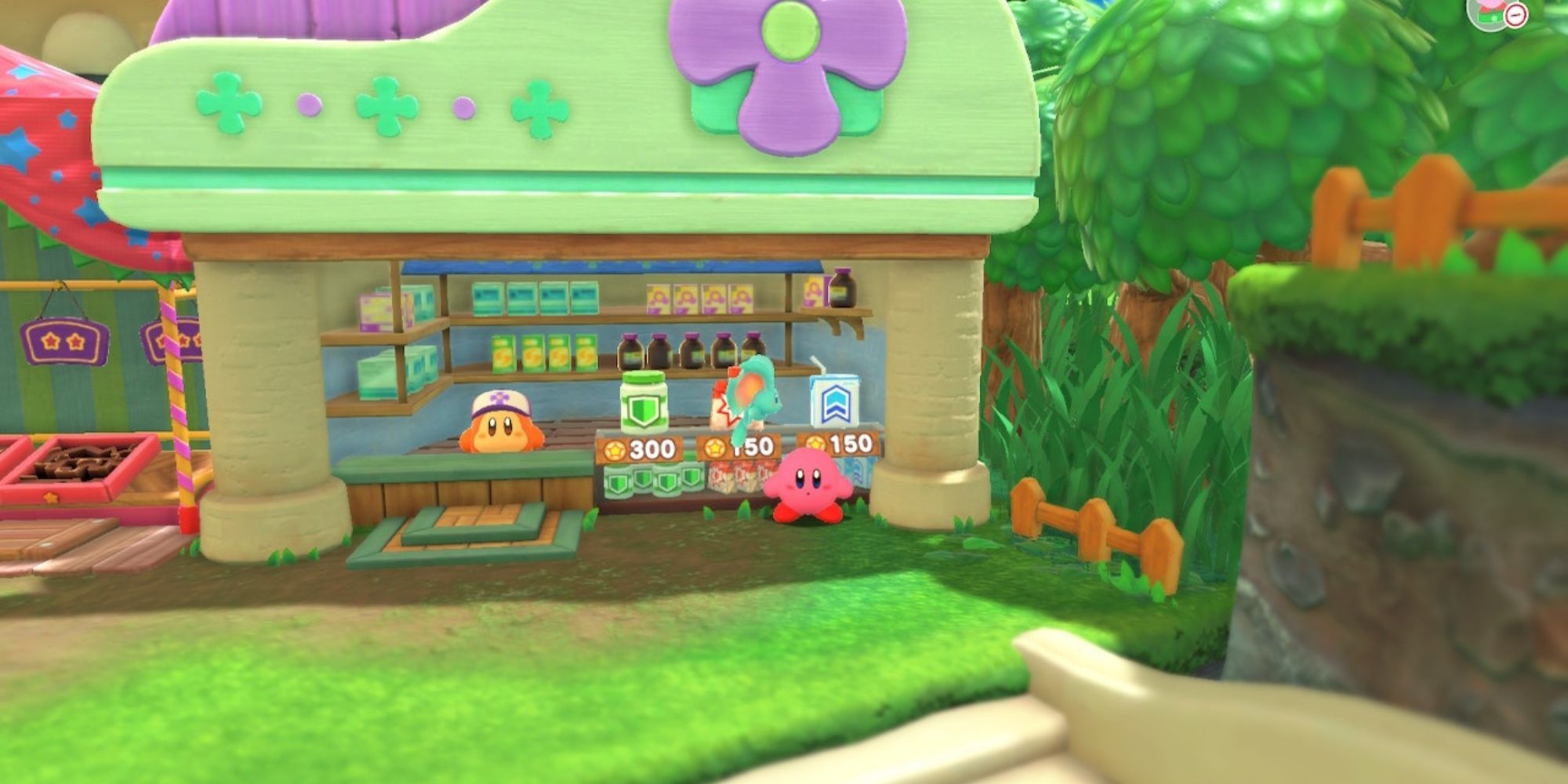 Kirby and the Forgotten Land Waddle Dee Item Shop Kirby And Elfilin Loiter Outside The Item Shop